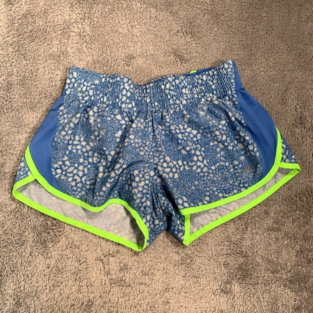 Nike Blue and Neon Green Women's Athletic Shorts